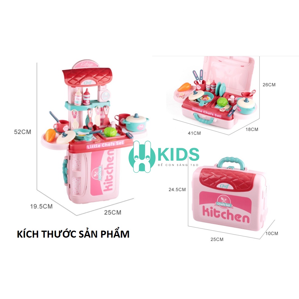 Cặp đồ chơi nấu ăn trẻ em 3in1 đa năng cỡ lớn, bộ đồ chơi nhà bếp bé gái nhiều chi tiết