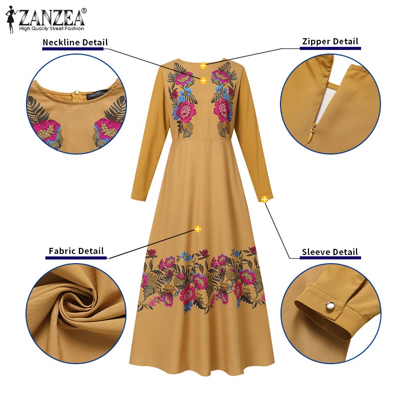 Đầm maxi ZANZEA tay dài in họa tiết hoa phong cách bohomian thời trang cao cấp cho nữ
