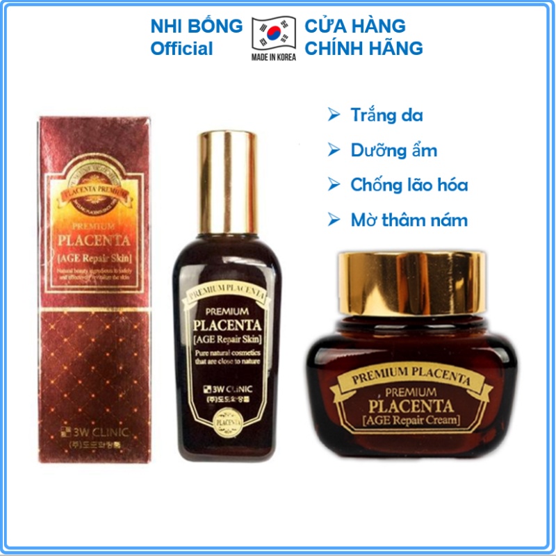 Bộ dưỡng da - Set dưỡng trắng da tinh chất Nhau Thai Cừu 3W Clinic Hàn Quốc [Serum+Kem Dưỡng]