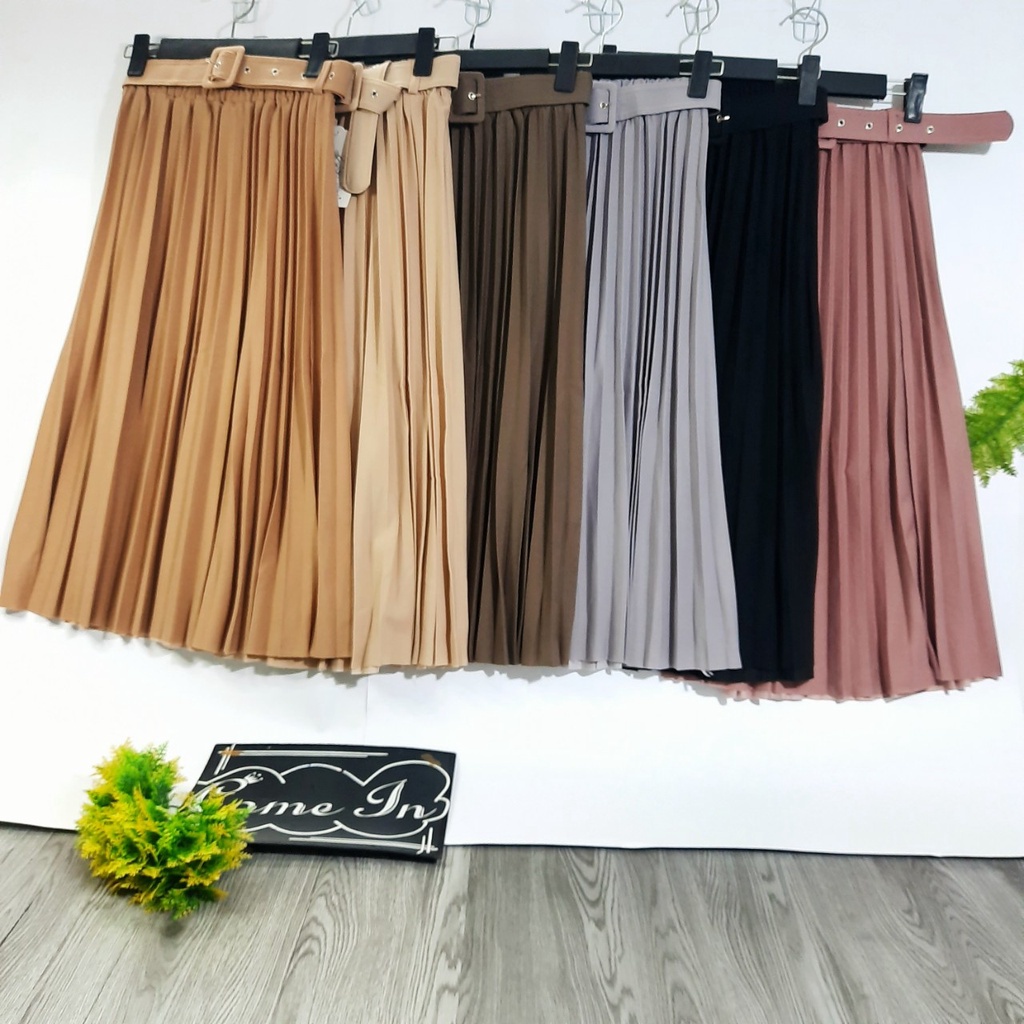 Chân Váy Xếp Ly Dáng Dài Kèm Đai Hàng Quảng Châu Cao Cấp Senorita CV05