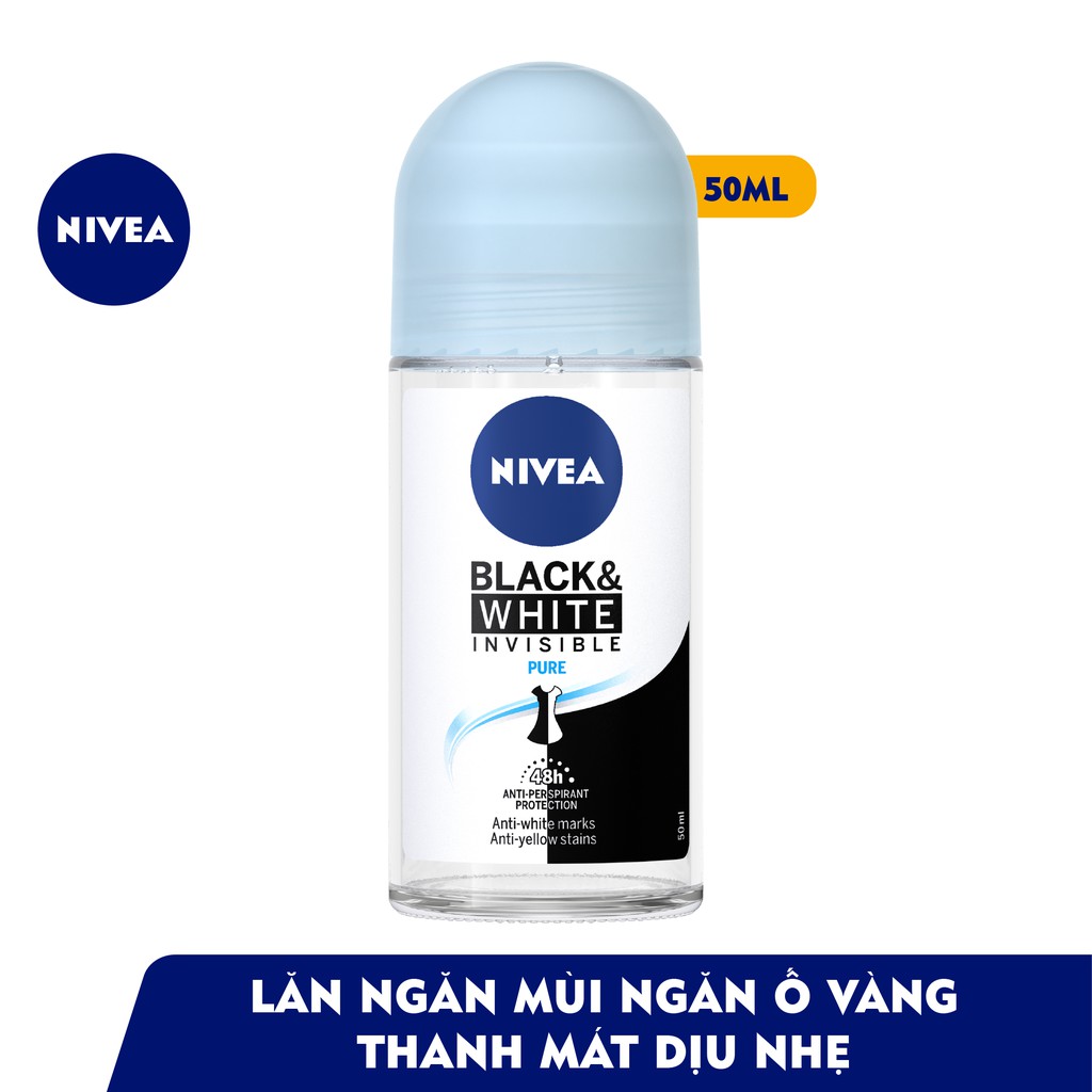 Lăn ngăn mùi NIVEA Black &amp; White 5in1 ngăn vệt ố vàng vượt trội (50ml) 82234