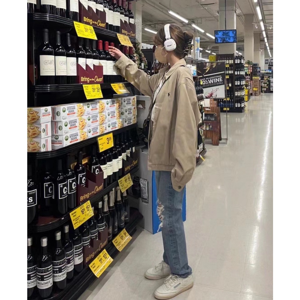 Polo Ralph Lauren* Áo Khoác Thể Thao Hai Màu Khaki Hồng Thêu Hình Ngựa Pony Phong Cách Mỹ Cho Cặp Đôi