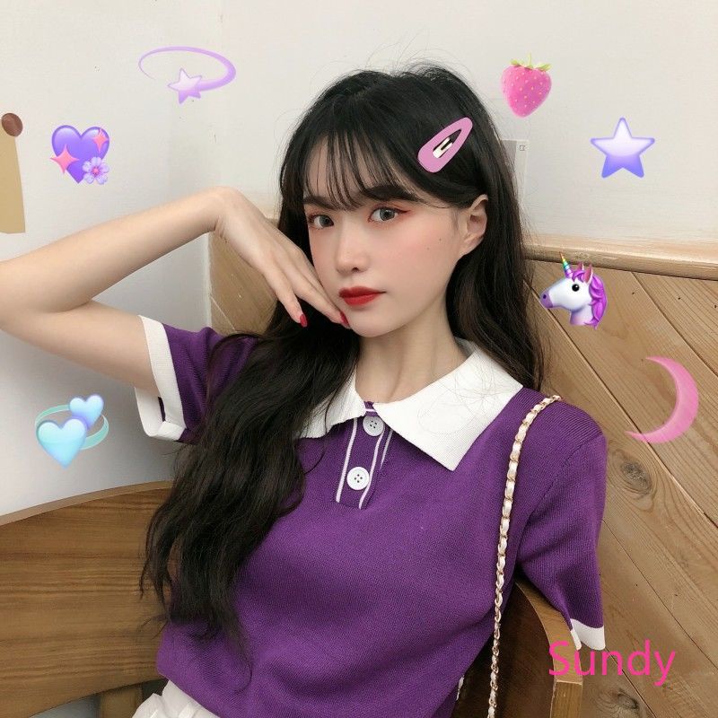 Áo polo dệt kim ngắn tay thời trang mùa hè năng động cho nữ