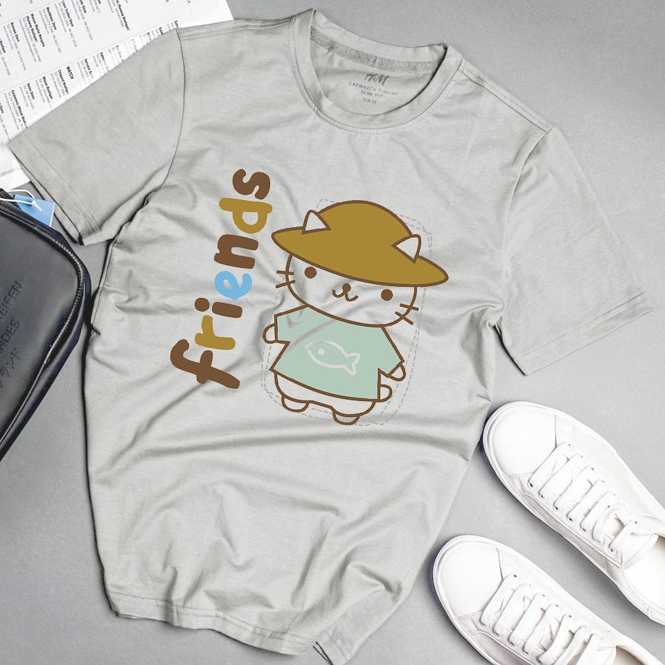 Áo phông nam friends dễ thương phong cách unisex màu xám