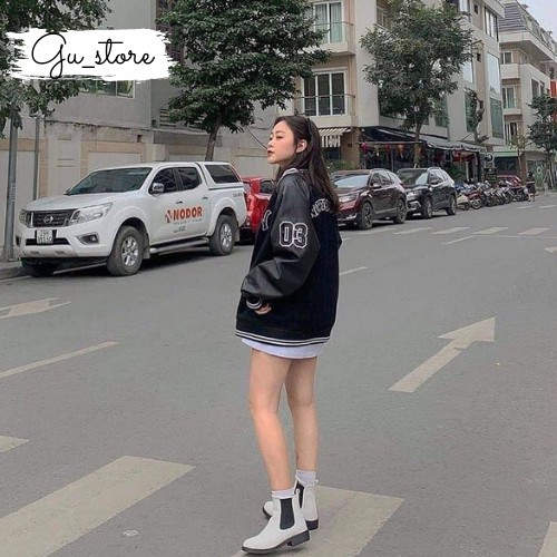 Áo Bomber phối da tay da cá tính phong cách Unisex ảnh thật