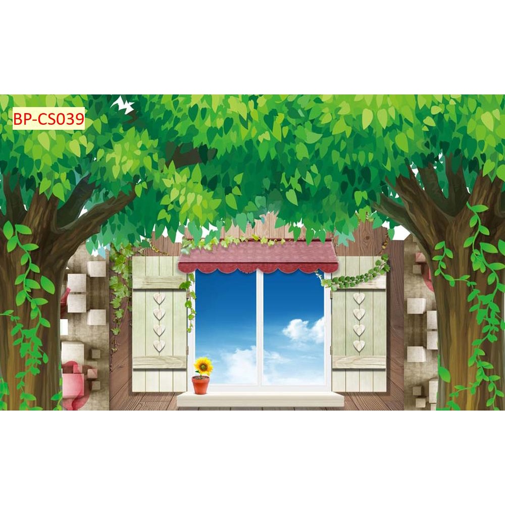 Tranh 3d dán tường cửa sổ hiện đại, chủ đề phong phú Chèn Chữ Miễn Phí