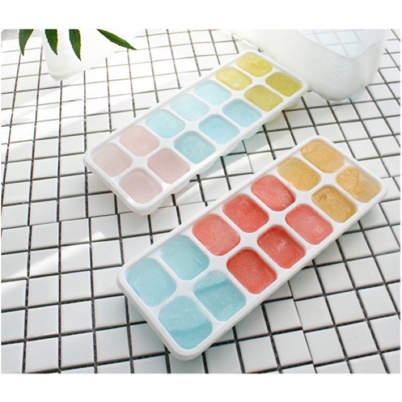 Khay Đá Có Nắp Đậy Silicon 14 Viên, Khay Làm Đá, Thạch, Kem Bảo Quản Chống Mùi Tuyệt Đối Trong Tủ Lạnh