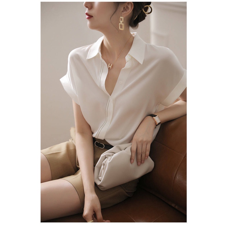 Áo Sơ Mi Chiffon Tay Ngắn Cổ Bẻ Thời Trang Dành Cho Nữ