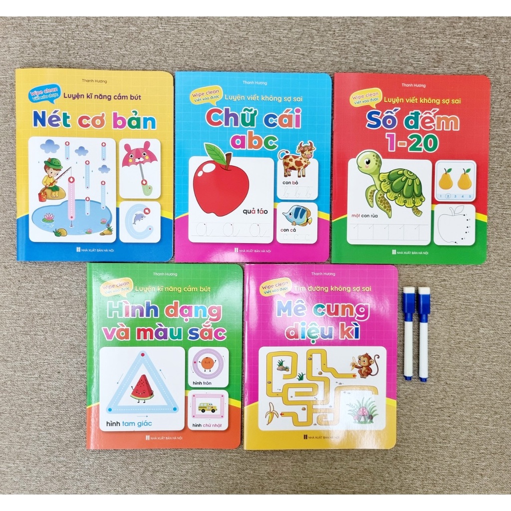 Sách Bộ Vở Viết Xóa Được - Wipe Clean: Luyện Viết Không Sợ Sai ( Bộ 5 Cuốn) - Tặng Kèm 2 Bút