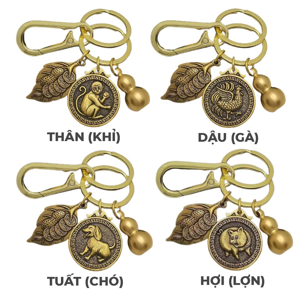 Móc Khóa 12 Con Giáp Đồng Thau Keychain ( XE MÁY Ô TÔ Thập Nhị Địa Chi PHONG THỦY THEO BẢN MỆNH hút tài lộc may mắn .. )