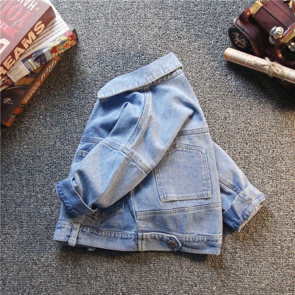 Thời trang nam nữ áo khoác denim jacket dài tay áo khoác trơn màu