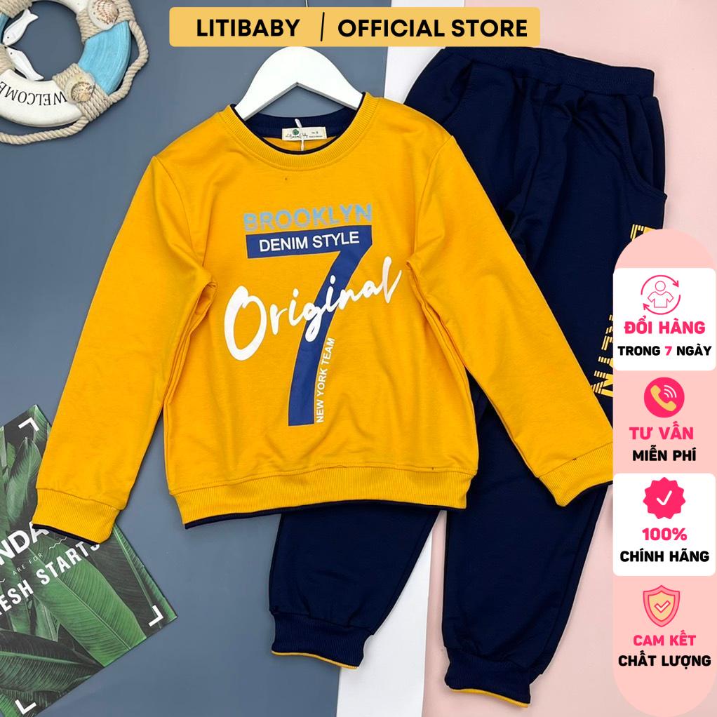 Bộ quần áo nỉ LITIBABY, chất nỉ da cá bền đẹp, ấm, in số 7, Có size 9/14 tuổi