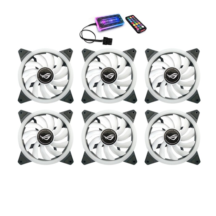 Bộ 6 Quạt Tản Nhiệt, Fan Case ROG Led RGB Dual Ring (LED 2 mặt) - Kèm Bộ Hub Và Remote