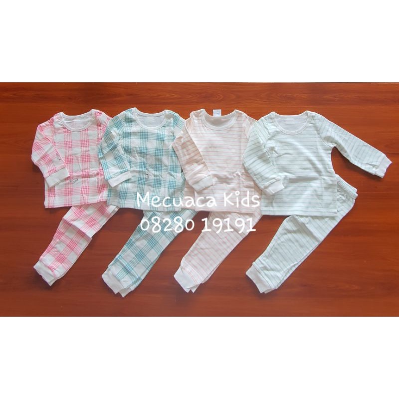 Bộ ngủ dài tay cotton thu đông xuất Hàn kẻ sọc caro kẻ ngang cho bé trai bé gái