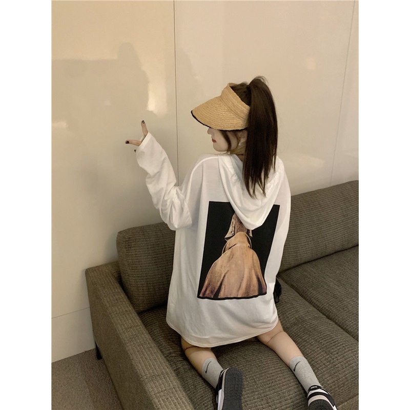 JSC Áo Hoodie Tay Dài Dáng Rộng In Họa Tiết Kiểu Retro Mỹ Thời Trang Mùa Thu Cho Nữ