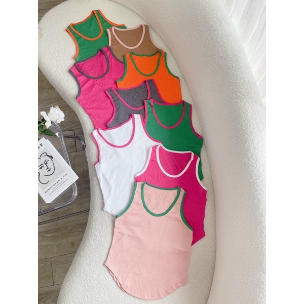 Áo Thun Croptop ba lỗ viền vạt bầu siêu xinh