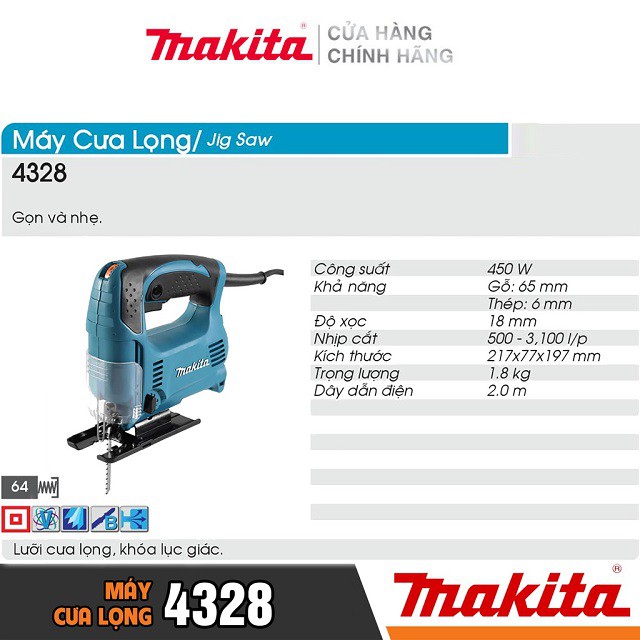 [Chính Hãng] Máy Cưa Lọng Makita 4328 (450W) Bảo Hành Tại Các TTBH Toàn Quốc