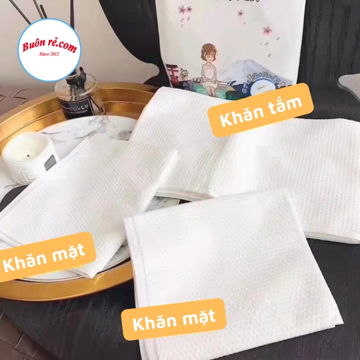 Set 3 Khăn Tắm, Khăn Mặt KHÔ Du Lịch Nhỏ Gọn - Túi khăn tắm, khăn mặt khô dùng một lần tiện lợi Br 01615