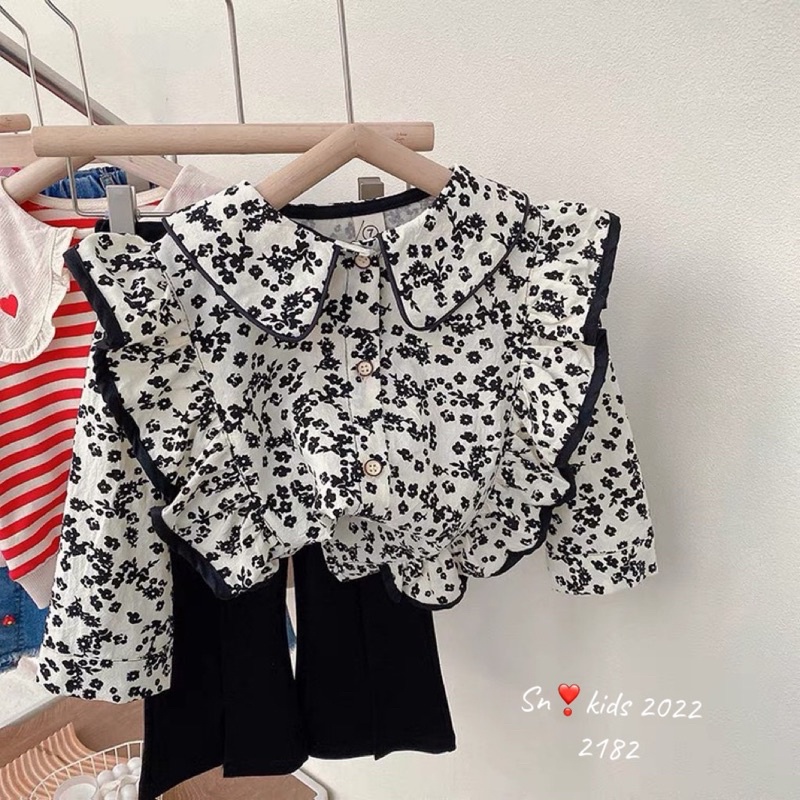 Set Áo Bèo Điệu Đà Phối Quần Loe Gấu Xẻ Cho Bé Gái