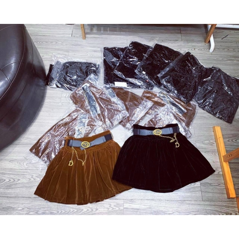 CHÂN VÁY NHUNG XOÈ KÈM ĐAI CHẤT ĐẸP MS17299