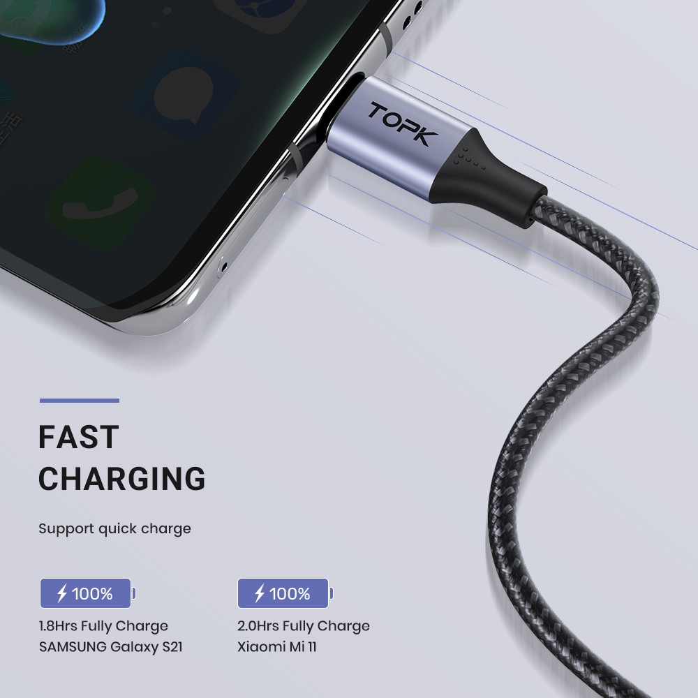 TOPK AN10 QC3.0 Fast Charging Cable Metal Shell Nylon Braided High Quality Micro USB