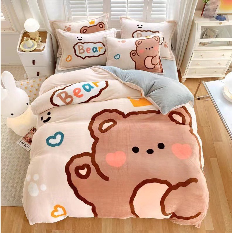 Bộ Chăn Ga Gối Nỉ Nhung 5d Mềm Mướt, Siêu Ấm Chuyên Dụng Cho Mùa Đông