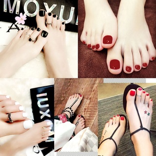 Set 24 móng chân giả màu trắng đen đỏ đỏ có keo dán