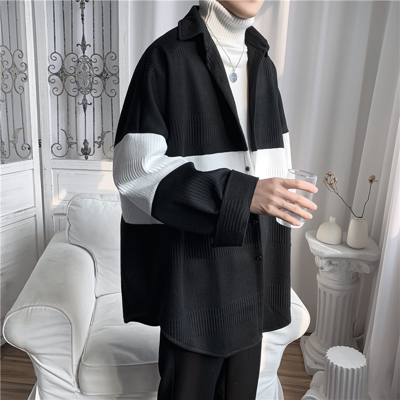 Áo khoác cardigan dệt kim màu sắc tương phản thời trang thu đông cho nam