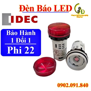 Đèn báo phẳng Unibody phi 22mm 220V AC/DC bóng LED đỏ YW1P-1UQM3R IDEC
