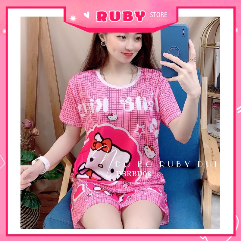 Set bộ mặc nhà Hello Kitty hoạt hình dễ thương BIG SIZE cho mẹ và bé chất thun mịn mát co giãn thoải mái ❤ DBRBD