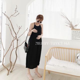 Đầm maxi yếm dập ly