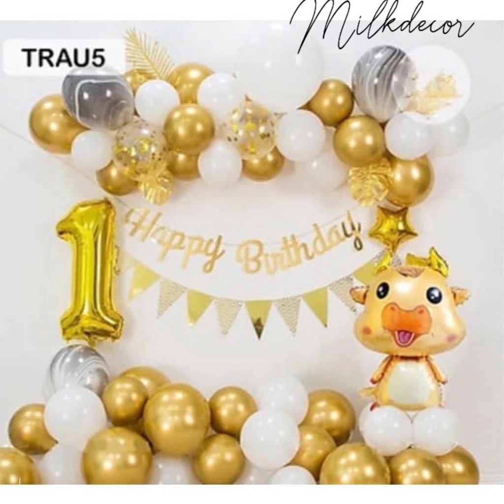 Set bóng bay trang trí sinh nhật năm Trâu cho bé 1 tuổi HN011