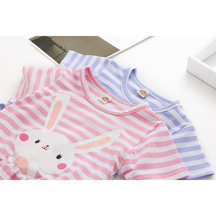 Đầm tay ngắn in hình thỏ dễ thương cho bé gái