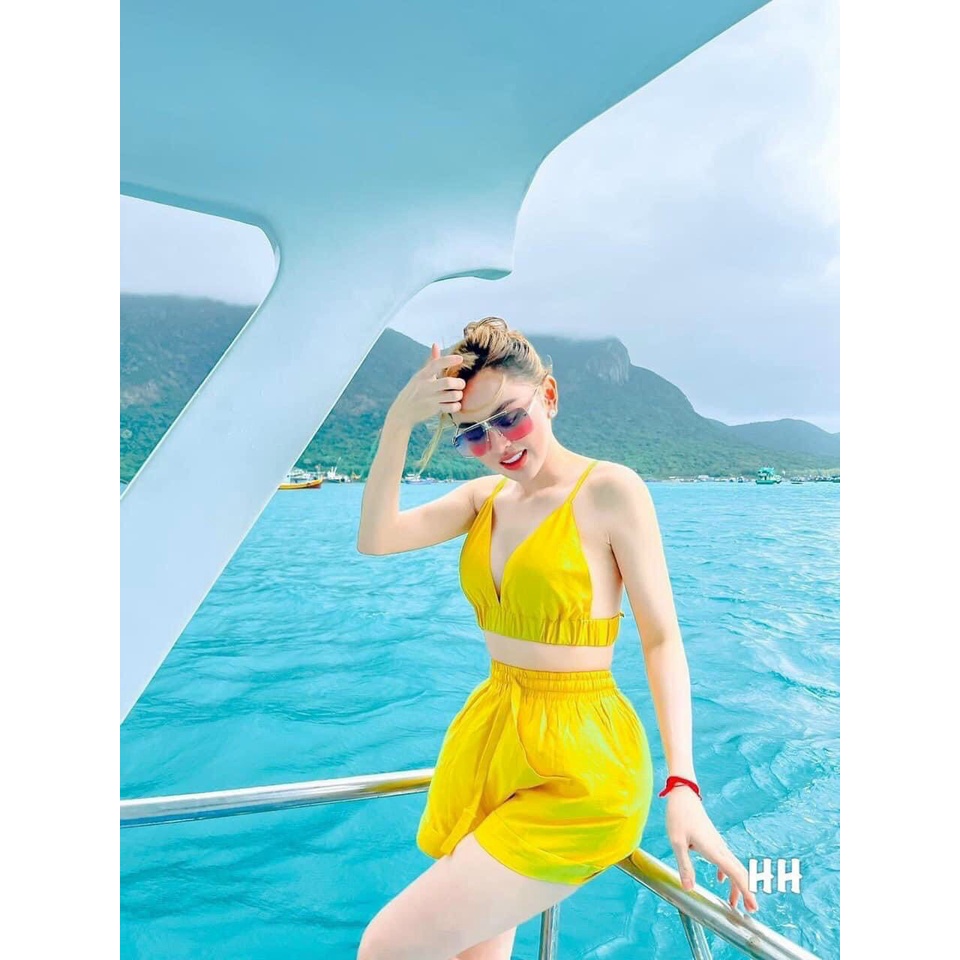 Sét 3 món áo bra quần đùi kèm áo khoác đi biền cực hot , chất kate đũi mềm mịn alohashop91