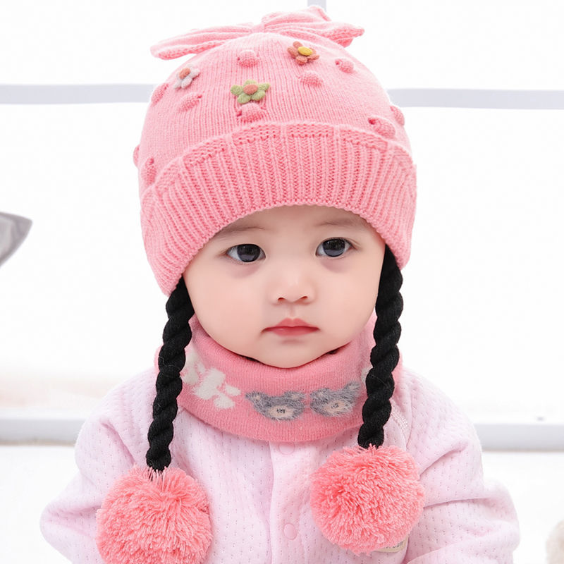 Mũ Len Trùm Đầu Có Chi Tiết Tóc Giả Dễ Thương Cho Bé