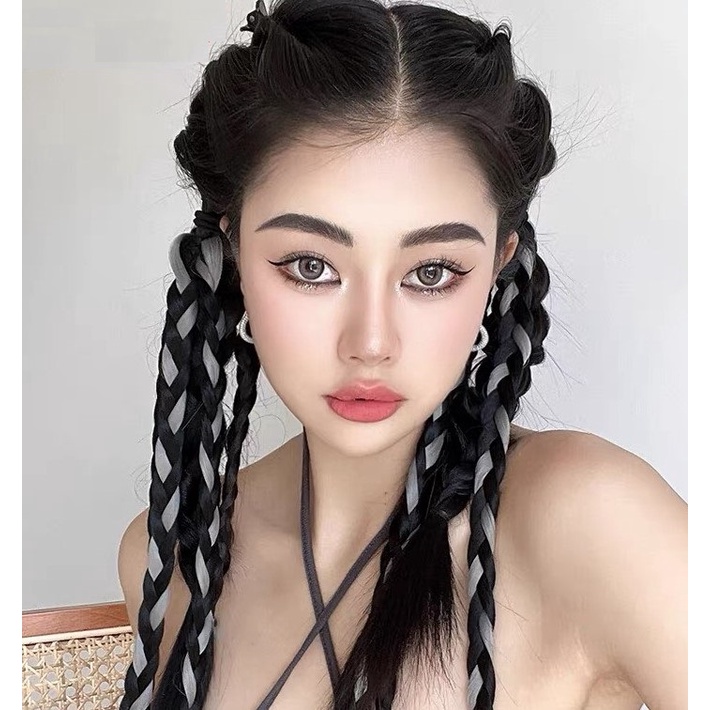 Tóc Giả Đuôi Ngựa Dài Thắt Bím 3 Trong 1 Hai Lớp Màu Sắc Ngọt Ngào Cá Tính