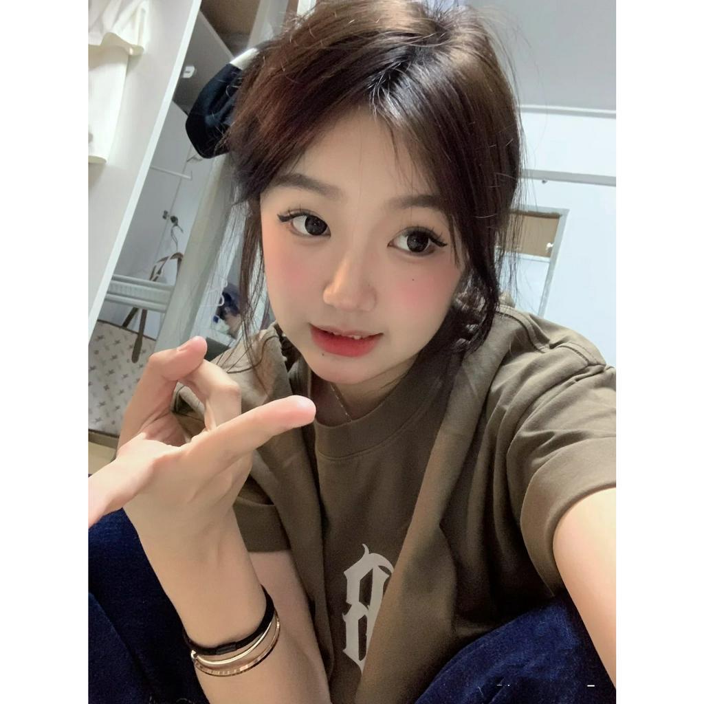 Ethelgirl Áo Thun unisex Dáng Rộng Tay Cộc In Họa Tiết Cổ Điển Phong Cách Hàn Quốc