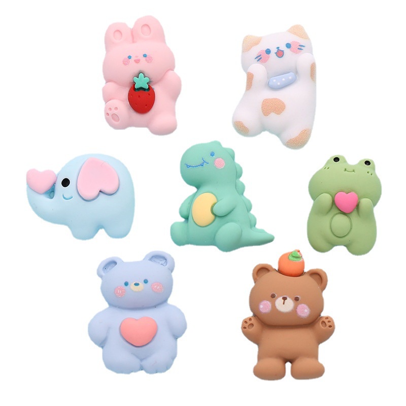 Set 10 Phụ Kiện Kẹp Tóc/Điện Thoại Bằng Resin Hình Khủng Long/Gấu Hoạt Hình Dễ Thương DIY