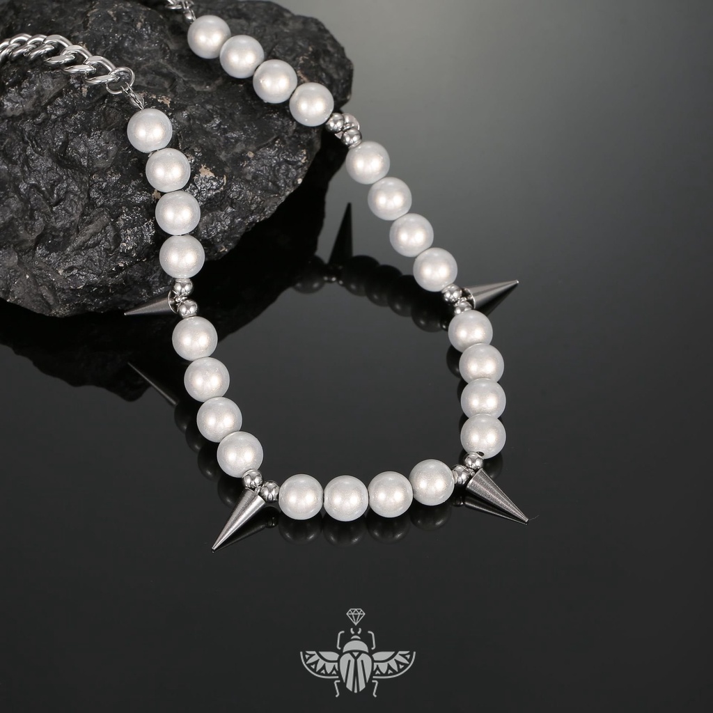 Vòng cổ Thép Titan Đính Hạt Ngọc Trai Phản Quang Phong Cách Hip hop Âu Mỹ 100 Phù Hợp Cho Nam Và Nữ