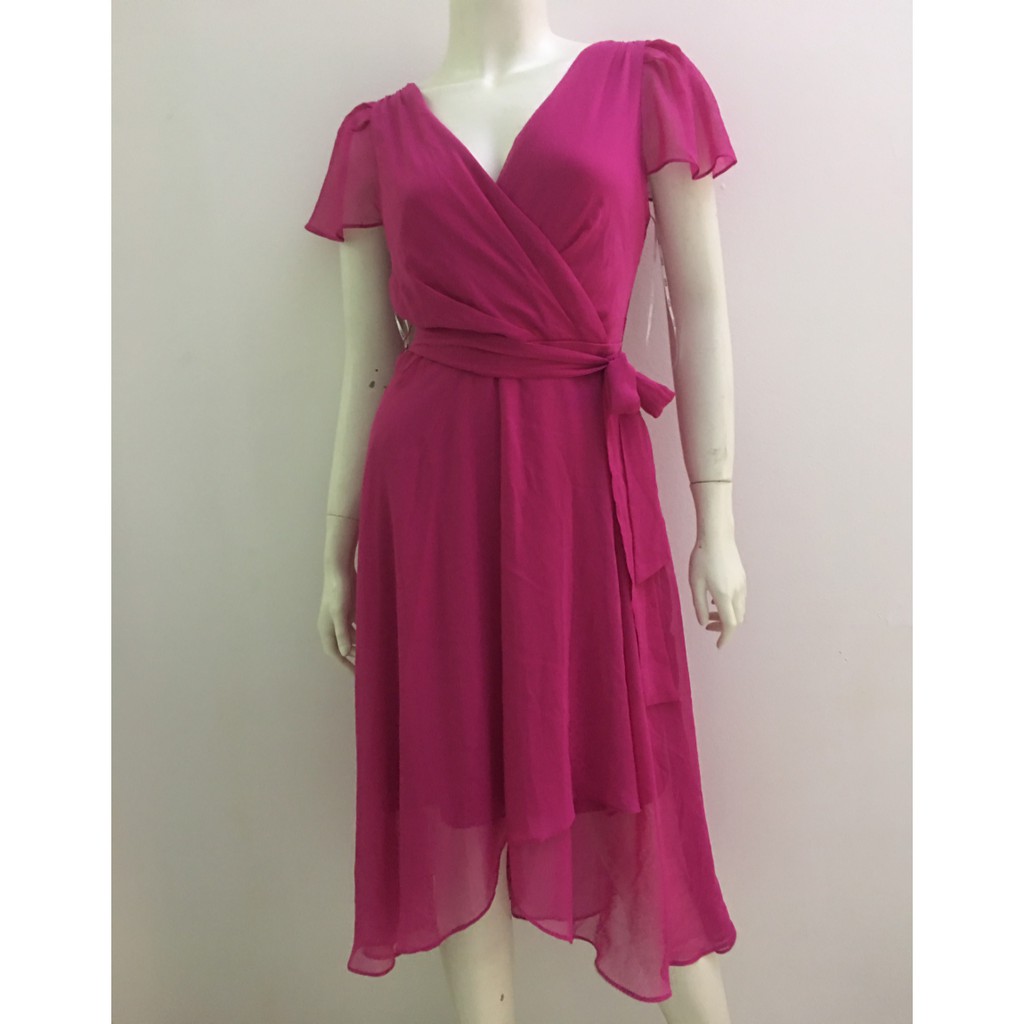 Đầm nữ công sở dự tiệc dạo phố vài voan cao cấp cổ tim màu tím hiệu DKNY size 2 hàng xách tay mỹ