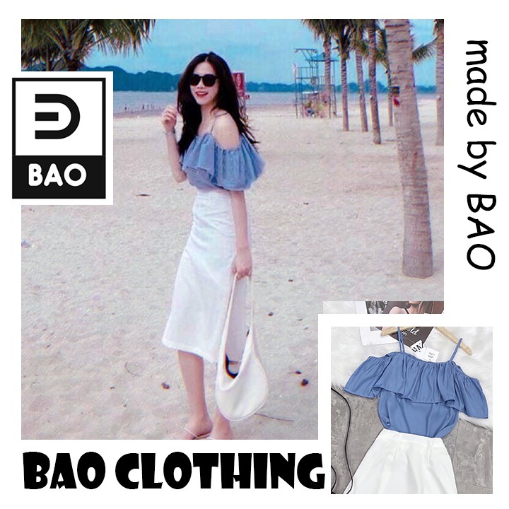 Set chân váy đũi voan kèm áo hai dây trễ vai tai bèo thời trang cao cấp
