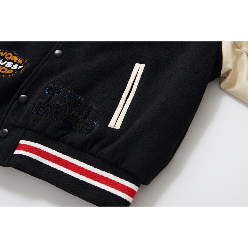 Áo Khoác STUSSY X OUR LEGACY X DENIM TEARS VARSITY JACKET, Màu đen, Tay da trắng BapeVN