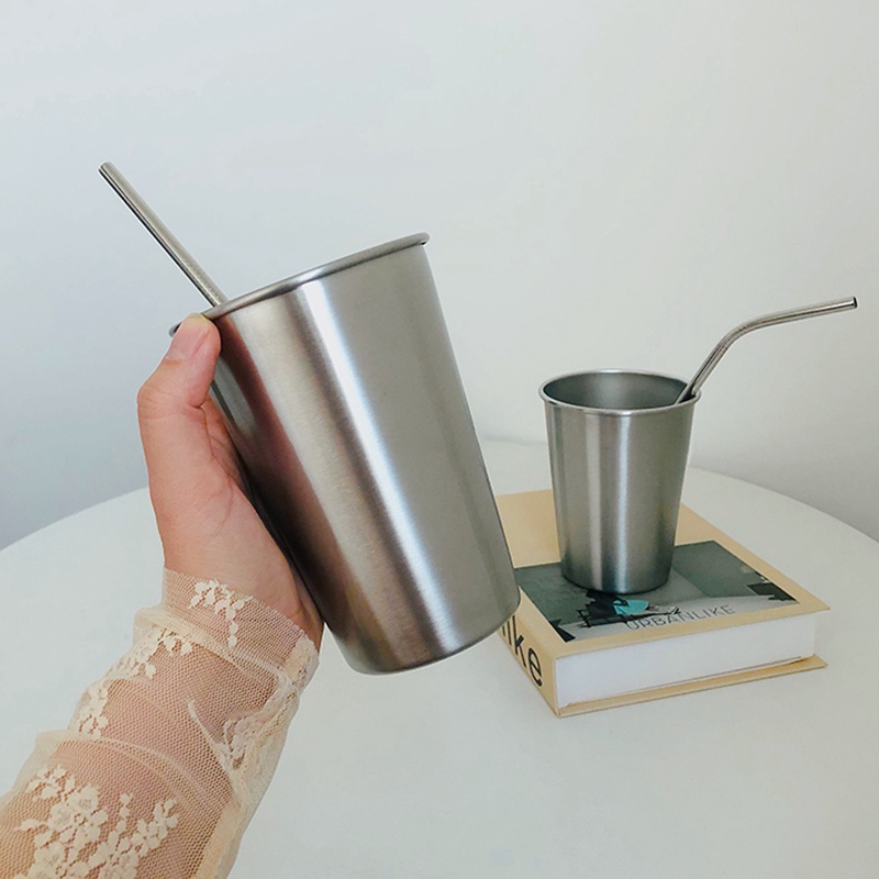 Cốc Uống Bia Chống Trượt Bằng Thép Không Gỉ Có Ống Hút Tiện Lợi