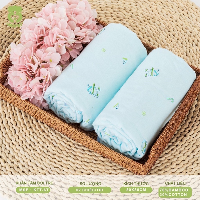 Set 2 Khăn Tắm Trẻ Em Cao Cấp 6 Lớp Mipbi 80x80cm KTT6T