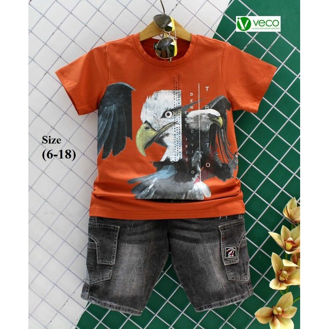 🩸Sét bộ jean + áo thun cho bé trai thương hiệu veco hàng vnxk