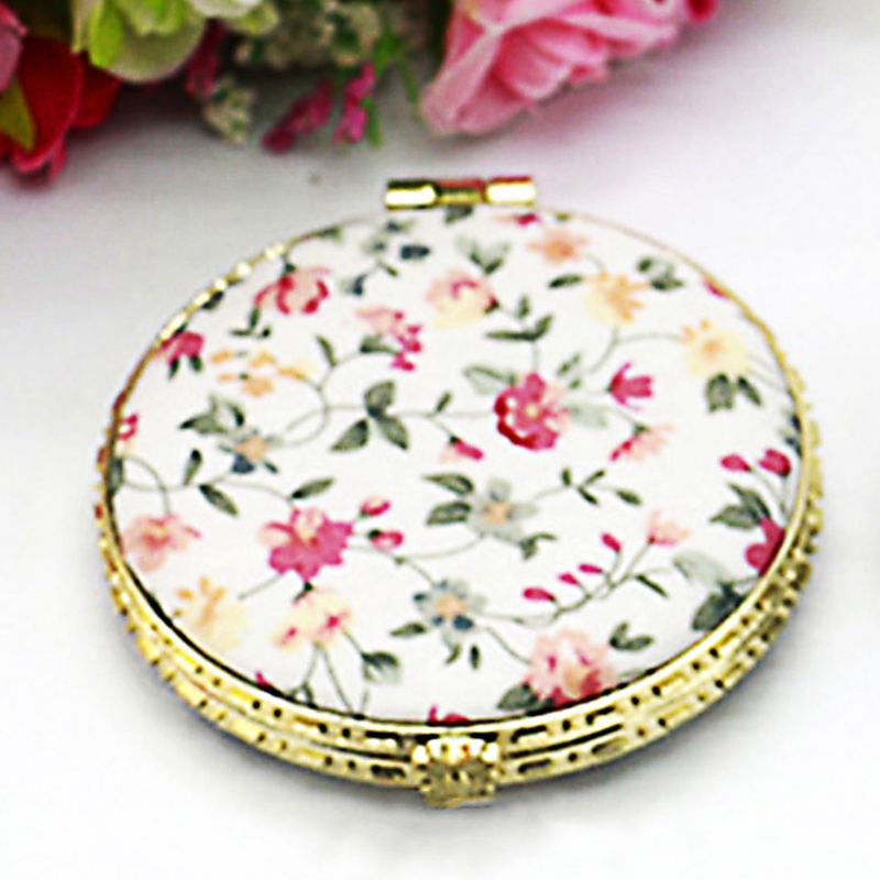 ✿ 1 Gương Trang Điểm Mini Bỏ Túi Hình Tròn Hai Mặt In Hoa Phong Cách Vintage