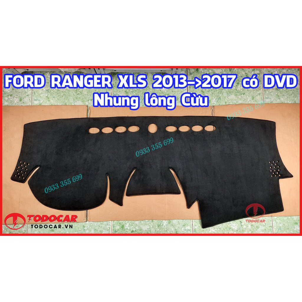 Thảm Taplo FORD RANGER (XL, XLT, XLS, WILDTRAK, RAPTOR) bằng Nhung lông Cừu hoặc Da vân Carbon, Da vân Gỗ