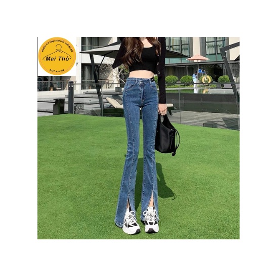 Quần jeans nữ ống loe 3 màu cạp cao, quần bò ôm xẻ gấu co dãn hàng cao cấp-MAI THỎ SHOP