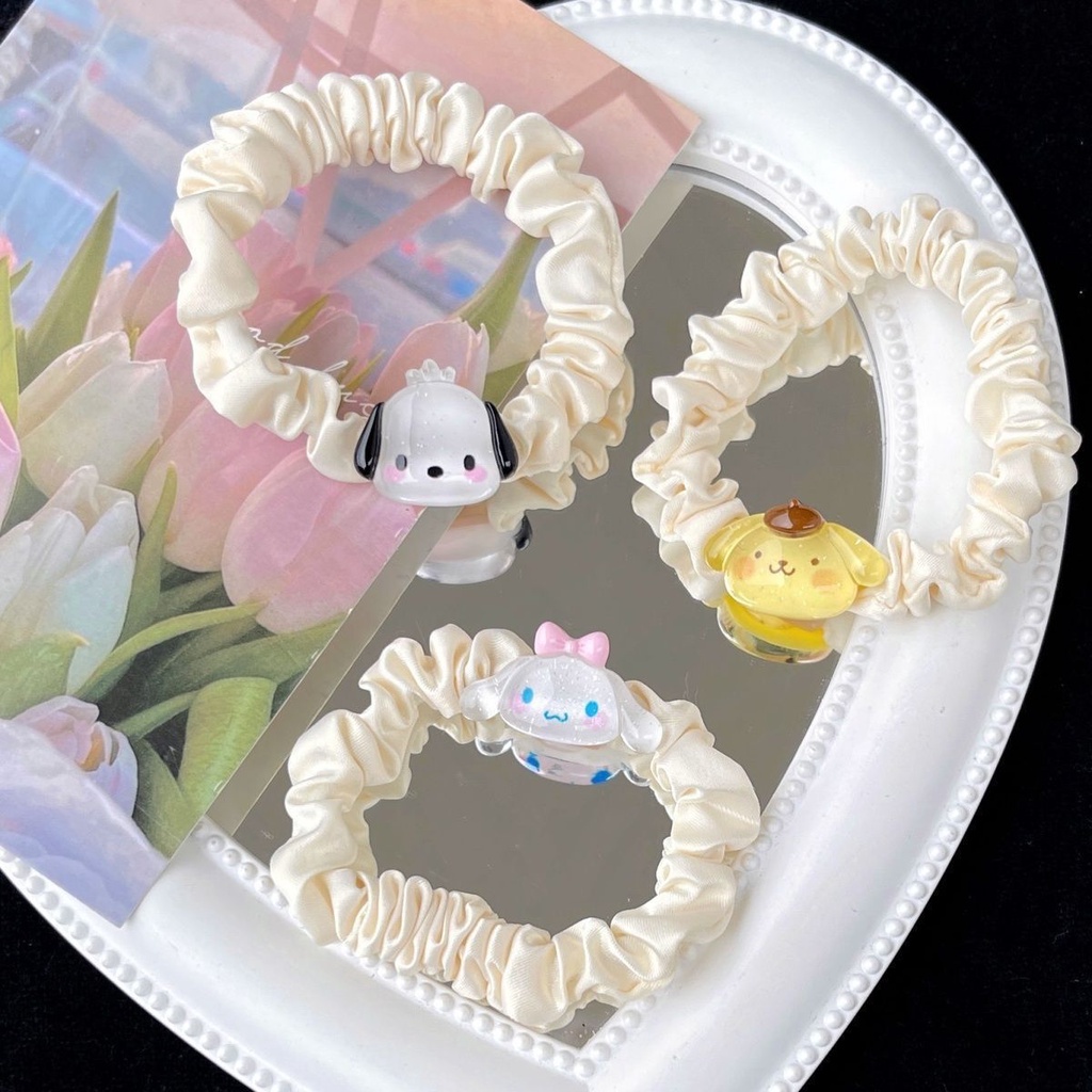 Cột Tóc Vải Nhún Đính Charm Sanrio Resin Kuromi Cinnamoroll Melody Pompompurin