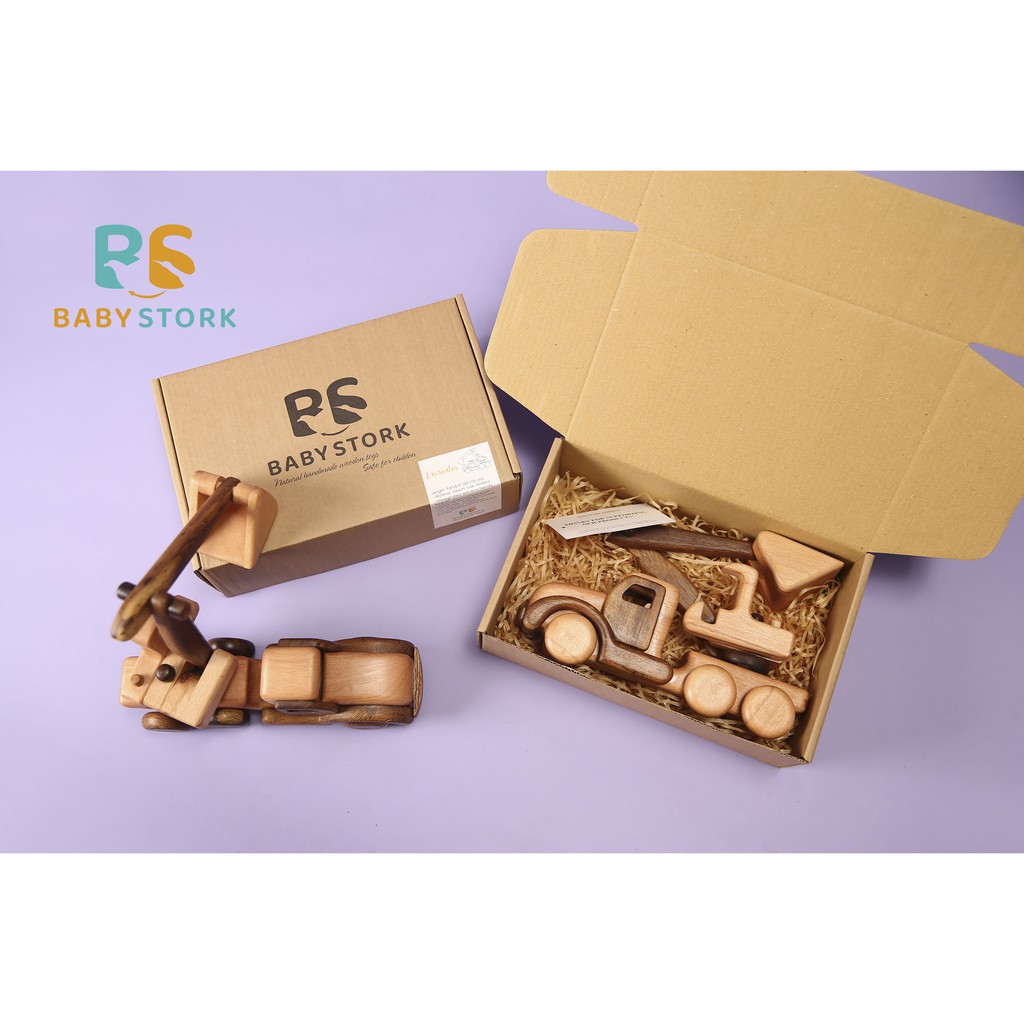 BABYSTORK Xe Máy Xúc Bằng Gỗ Tự Nhiên Dành Cho Bé, Đồ Chơi Gỗ An Toàn Đạt Tiêu Chuẩn Xuất Mỹ